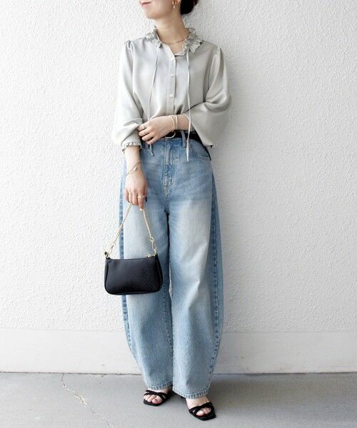 SHIPS / シップス シャツ・ブラウス | 《一部追加予約》SHIPS any:〈洗濯機可能〉サテン フリル カラー リボン シャツ ブラウス | 詳細1