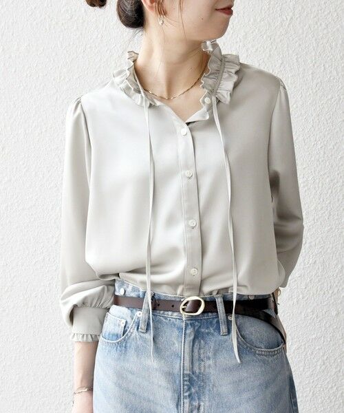 SHIPS / シップス シャツ・ブラウス | 《一部追加予約》SHIPS any:〈洗濯機可能〉サテン フリル カラー リボン シャツ ブラウス | 詳細3