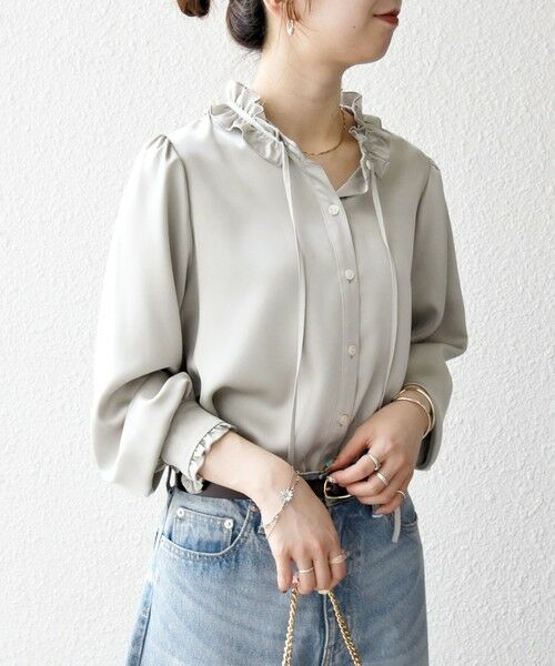 SHIPS / シップス シャツ・ブラウス | 《一部追加予約》SHIPS any:〈洗濯機可能〉サテン フリル カラー リボン シャツ ブラウス | 詳細4