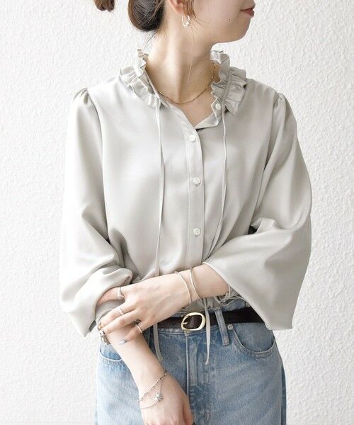 SHIPS / シップス シャツ・ブラウス | 《一部追加予約》SHIPS any:〈洗濯機可能〉サテン フリル カラー リボン シャツ ブラウス | 詳細7