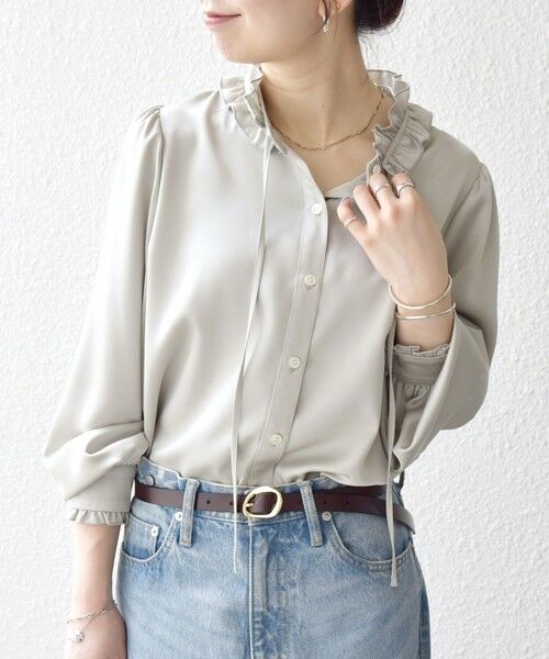 SHIPS / シップス シャツ・ブラウス | 《一部追加予約》SHIPS any:〈洗濯機可能〉サテン フリル カラー リボン シャツ ブラウス | 詳細8