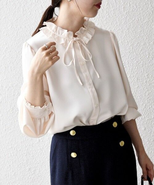 SHIPS / シップス シャツ・ブラウス | 《一部追加予約》SHIPS any:〈洗濯機可能〉サテン フリル カラー リボン シャツ ブラウス | 詳細22