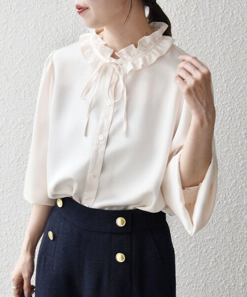 SHIPS / シップス シャツ・ブラウス | 《一部追加予約》SHIPS any:〈洗濯機可能〉サテン フリル カラー リボン シャツ ブラウス | 詳細23