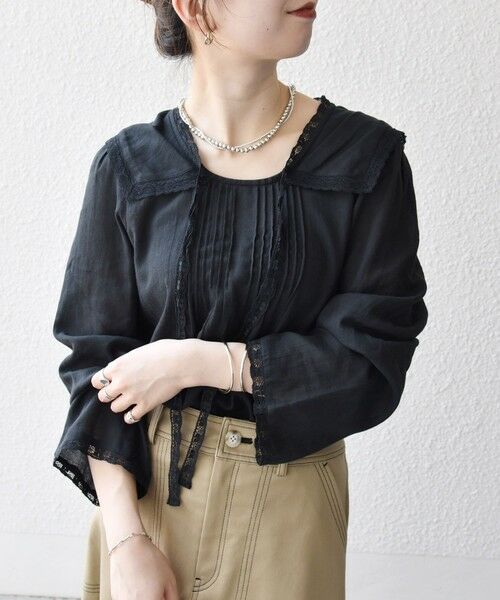 shipsany ブラウス　新品 予約》SHIPS any:〈洗濯機可能〉コットン モス セーラー カラー