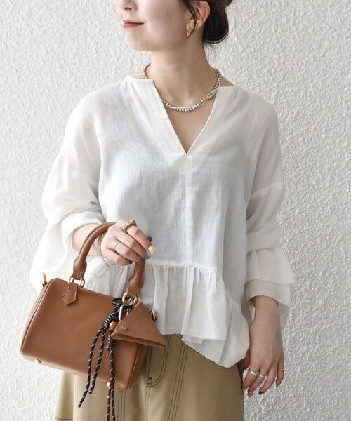 SHIPS / シップス シャツ・ブラウス | SHIPS any:〈洗濯機可能〉コットン モス ラッフル フリル キーネック ブラウス | 詳細3