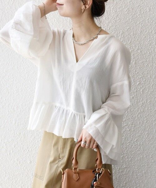 SHIPS / シップス シャツ・ブラウス | SHIPS any:〈洗濯機可能〉コットン モス ラッフル フリル キーネック ブラウス | 詳細6