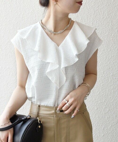 SHIPS / シップス シャツ・ブラウス | SHIPS any:〈洗濯機可能〉シアー ジャージー ラッフル フレンチ カット ブラウス | 詳細3