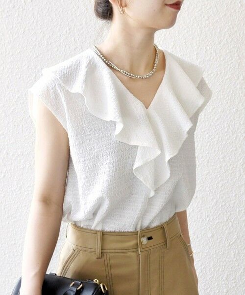 SHIPS / シップス シャツ・ブラウス | SHIPS any:〈洗濯機可能〉シアー ジャージー ラッフル フレンチ カット ブラウス | 詳細4