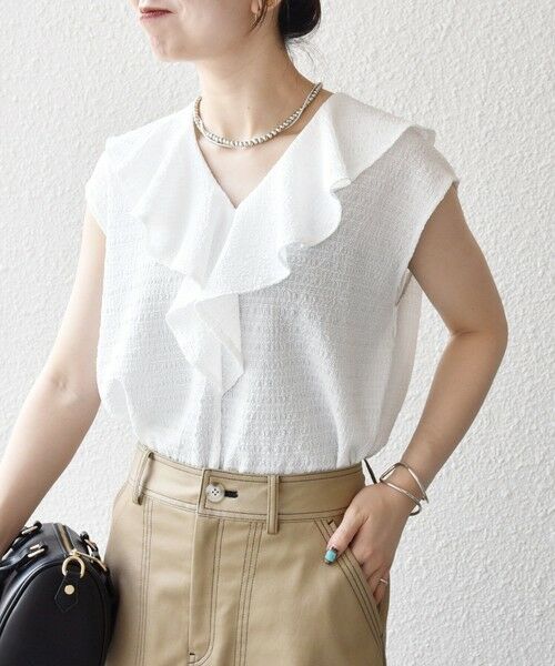 SHIPS / シップス シャツ・ブラウス | SHIPS any:〈洗濯機可能〉シアー ジャージー ラッフル フレンチ カット ブラウス | 詳細7