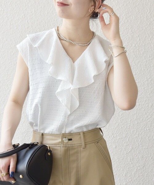 SHIPS / シップス シャツ・ブラウス | SHIPS any:〈洗濯機可能〉シアー ジャージー ラッフル フレンチ カット ブラウス | 詳細8