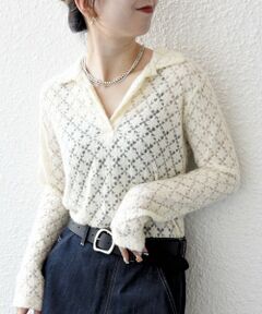 SHIPS / シップス カットソー（半袖以外） | SHIPS any:〈手洗い可能〉起毛 レース 開襟 スキッパー プルオーバー