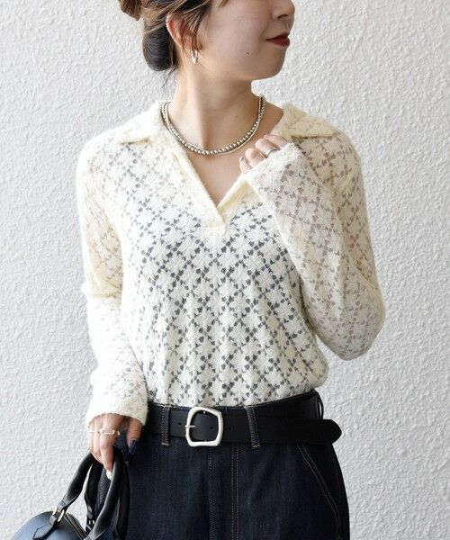 SHIPS / シップス カットソー（半袖以外） | SHIPS any:〈手洗い可能〉起毛 レース 開襟 スキッパー プルオーバー | 詳細3