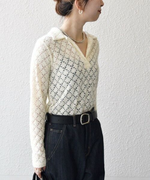 SHIPS / シップス カットソー（半袖以外） | SHIPS any:〈手洗い可能〉起毛 レース 開襟 スキッパー プルオーバー | 詳細4