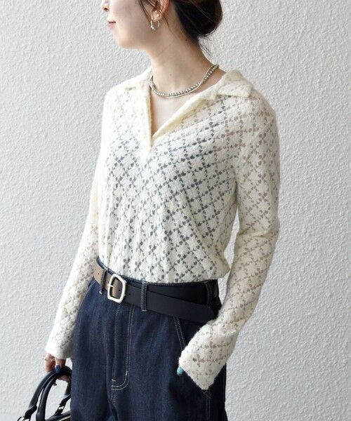 SHIPS / シップス カットソー（半袖以外） | SHIPS any:〈手洗い可能〉起毛 レース 開襟 スキッパー プルオーバー | 詳細6