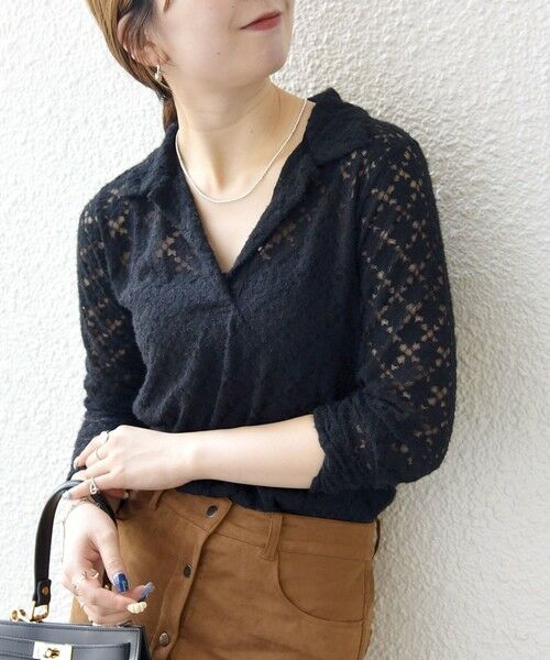 SHIPS / シップス カットソー（半袖以外） | SHIPS any:〈手洗い可能〉起毛 レース 開襟 スキッパー プルオーバー | 詳細18