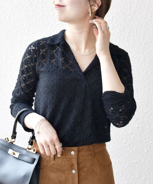 SHIPS / シップス カットソー（半袖以外） | SHIPS any:〈手洗い可能〉起毛 レース 開襟 スキッパー プルオーバー | 詳細15