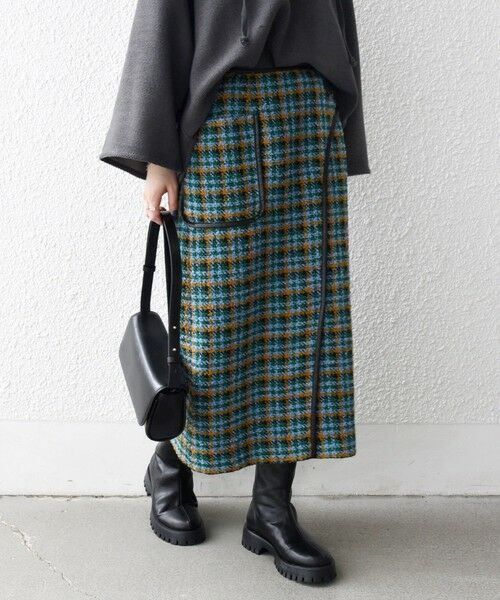 SHIPS / シップス ロング・マキシ丈スカート | SHIPS any: ブロック ツイード タイト スカート | 詳細22