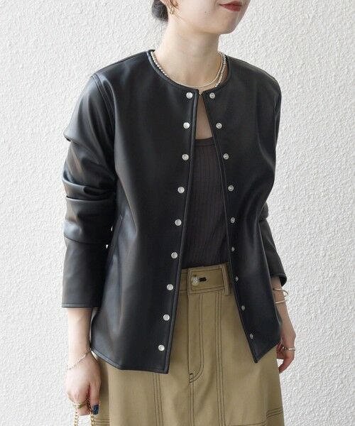 SHIPS / シップス ノーカラージャケット | SHIPS any: コンパクト ドット スナップ カーディガン ジャケット | 詳細4