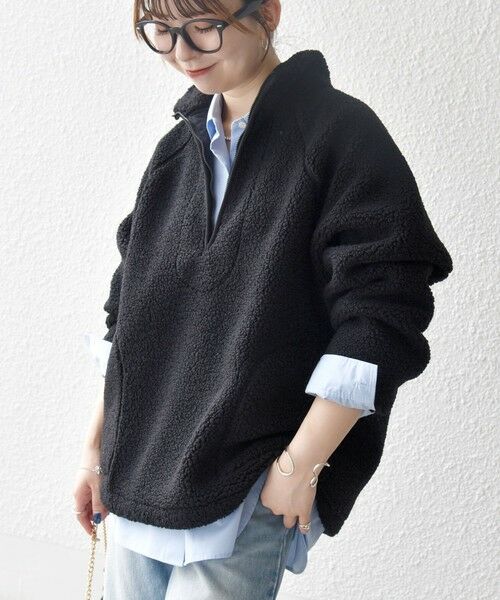 SHIPS / シップス カットソー | 《一部追加予約》SHIPS any:〈洗濯機可能〉ボア フリース ハーフジップ プルオーバー(ブラック)