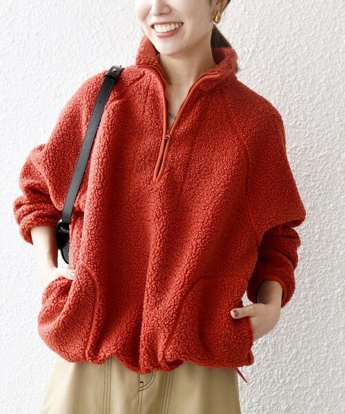 SHIPS / シップス カットソー | 《一部追加予約》SHIPS any:〈洗濯機可能〉ボア フリース ハーフジップ プルオーバー(レッド)