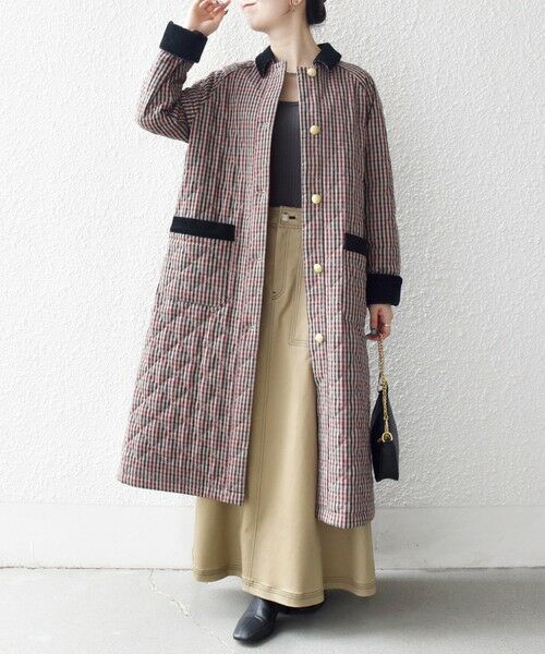 SHIPS / シップス ステンカラーコート | SHIPS any: キルティング チェック ステンカラー Aライン ロング コート | 詳細1