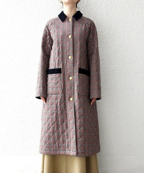 SHIPS / シップス ステンカラーコート | SHIPS any: キルティング チェック ステンカラー Aライン ロング コート | 詳細19