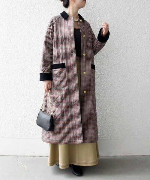 SHIPS / シップス ステンカラーコート | SHIPS any: キルティング チェック ステンカラー Aライン ロング コート | 詳細3