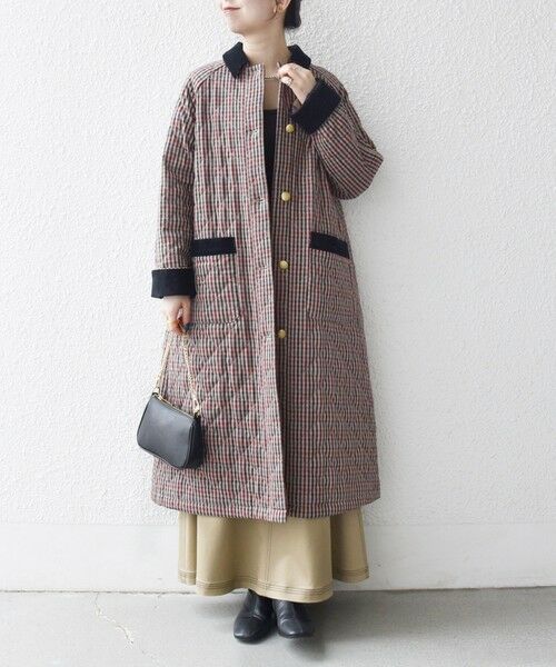 SHIPS / シップス ステンカラーコート | SHIPS any: キルティング チェック ステンカラー Aライン ロング コート | 詳細8