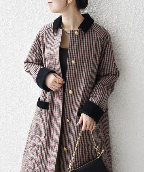 SHIPS / シップス ステンカラーコート | SHIPS any: キルティング チェック ステンカラー Aライン ロング コート | 詳細9