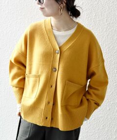 【美品】ebure カシミヤ 100% カーディガン イエロー カジュアル 美品】ebure カシミヤ 100% カーディガン イエロー カジュアル