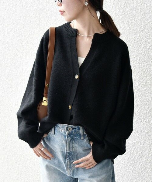 極美品 25AW シップスエニィ AQUA カシミヤ混 スキッパーカーディガン シップス エニィ SHIPS any SHIPS any:〈手洗い可能〉AQUA