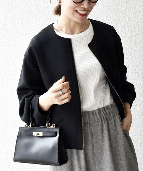 SHIPS / シップス ノーカラージャケット | SHIPS any:〈洗濯機可能〉ダブルクロス ノーカラー ジップ ブルゾン［NAVY BLUE］ | 詳細3