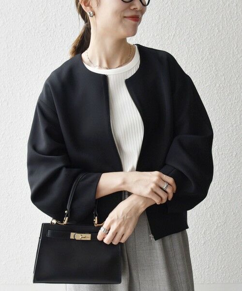 SHIPS / シップス ノーカラージャケット | SHIPS any:〈洗濯機可能〉ダブルクロス ノーカラー ジップ ブルゾン［NAVY BLUE］ | 詳細4