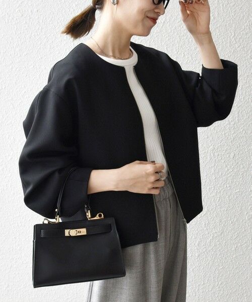 SHIPS / シップス ノーカラージャケット | SHIPS any:〈洗濯機可能〉ダブルクロス ノーカラー ジップ ブルゾン［NAVY BLUE］ | 詳細5