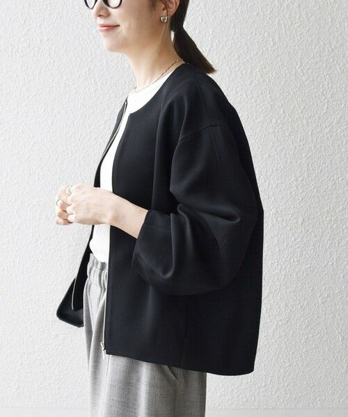 SHIPS / シップス ノーカラージャケット | SHIPS any:〈洗濯機可能〉ダブルクロス ノーカラー ジップ ブルゾン［NAVY BLUE］ | 詳細8