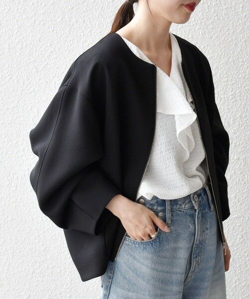 SHIPS / シップス ノーカラージャケット | SHIPS any:〈洗濯機可能〉ダブルクロス ノーカラー ジップ ブルゾン［NAVY BLUE］ | 詳細12