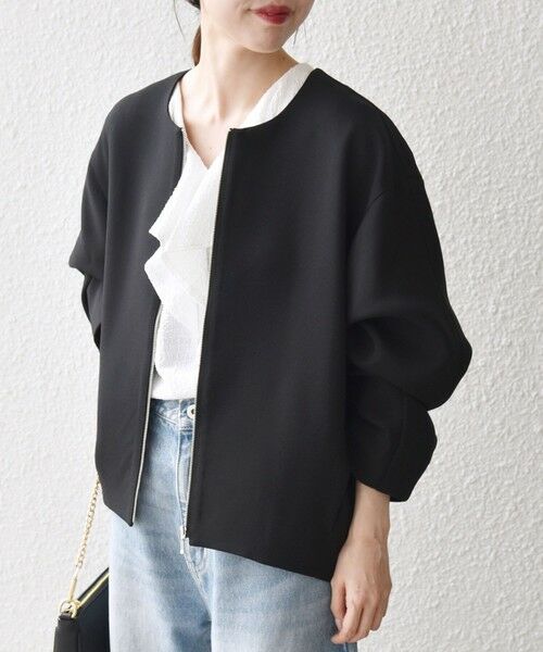 SHIPS / シップス ノーカラージャケット | SHIPS any:〈洗濯機可能〉ダブルクロス ノーカラー ジップ ブルゾン［NAVY BLUE］ | 詳細13