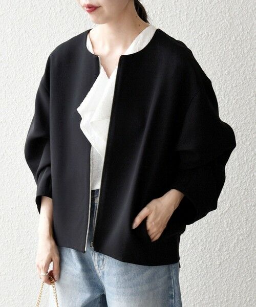 SHIPS / シップス ノーカラージャケット | SHIPS any:〈洗濯機可能〉ダブルクロス ノーカラー ジップ ブルゾン［NAVY BLUE］ | 詳細17