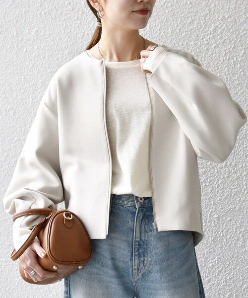 SHIPS / シップス ノーカラージャケット | SHIPS any:〈洗濯機可能〉ダブルクロス ノーカラー ジップ ブルゾン［NAVY BLUE］ | 詳細22