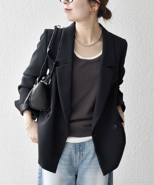 SHIPS for women/シップスウィメン SHIPS any:〈洗濯機可能〉ダブルクロス セミダブル ジャケット［NAVY BLUE］ ブラック ONE SIZE