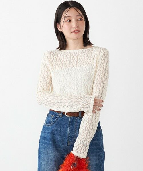 SHIPS / シップス Tシャツ | SHIPS Colors:〈手洗い可能〉ストレッチ レース ボートネック インナー | 詳細7