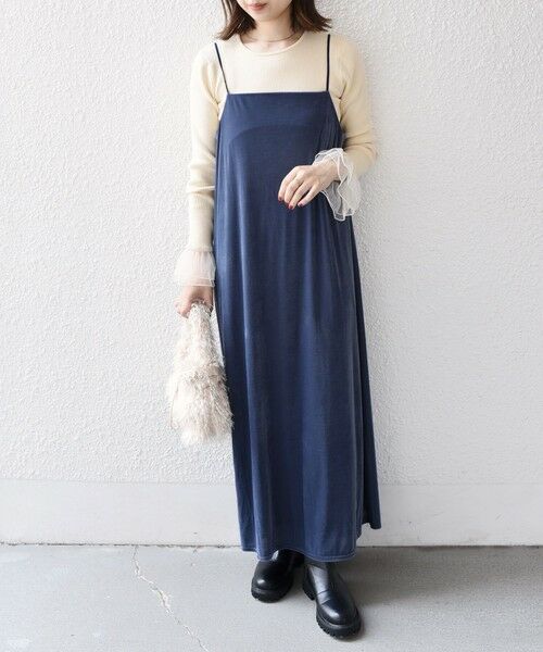 SHIPS / シップス ロング・マキシ丈ワンピース | SHIPS Colors:〈手洗い可能〉ポリエステルベロア キャミ ワンピース | 詳細29