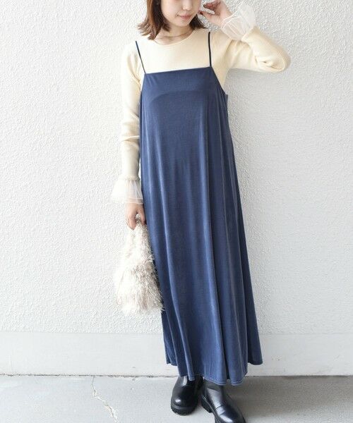SHIPS / シップス ロング・マキシ丈ワンピース | SHIPS Colors:〈手洗い可能〉ポリエステルベロア キャミ ワンピース | 詳細30