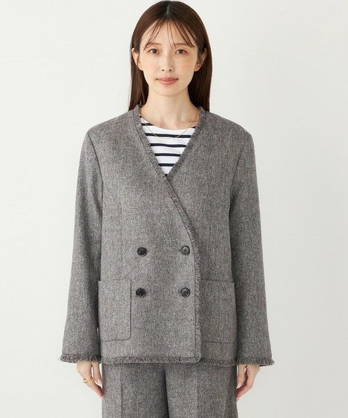 SHIPS / シップス ノーカラージャケット | SHIPS Colors:フリンジ ヘリンボーン ジャケット | 詳細3