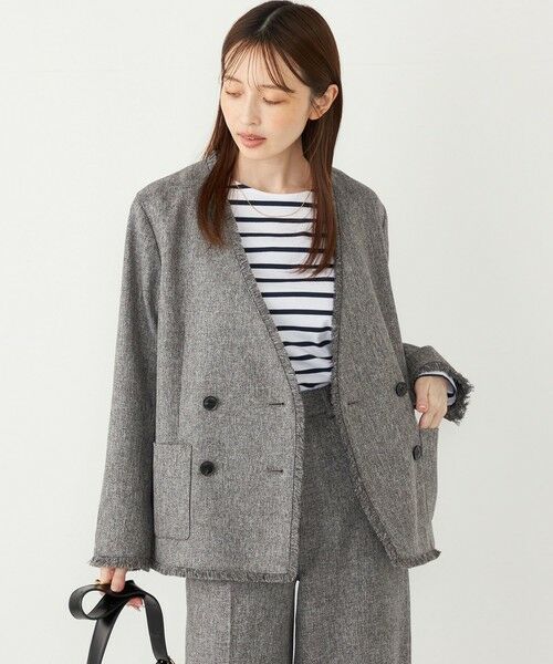 SHIPS / シップス ノーカラージャケット | SHIPS Colors:フリンジ ヘリンボーン ジャケット | 詳細8