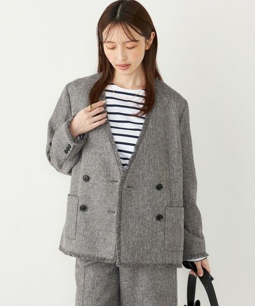 SHIPS / シップス ノーカラージャケット | SHIPS Colors:フリンジ ヘリンボーン ジャケット | 詳細9