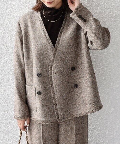 SHIPS / シップス ノーカラージャケット | SHIPS Colors:フリンジ ヘリンボーン ジャケット | 詳細24