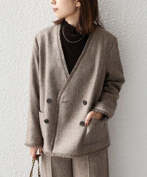 SHIPS / シップス ノーカラージャケット | SHIPS Colors:フリンジ ヘリンボーン ジャケット | 詳細25