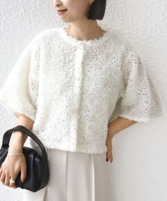 SHIPS / シップス シャツ・ブラウス | little black:〈手洗い可能〉パール 釦 フリル チュール 半袖 ブラウス