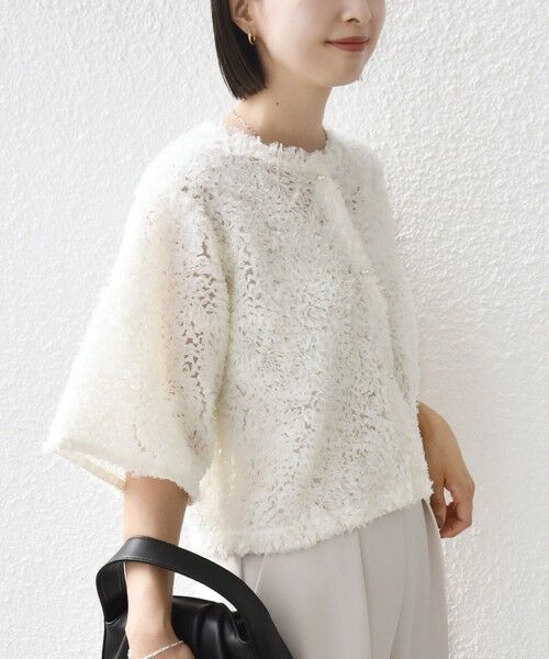 SHIPS / シップス シャツ・ブラウス | little black:〈手洗い可能〉パール 釦 フリル チュール 半袖 ブラウス | 詳細9